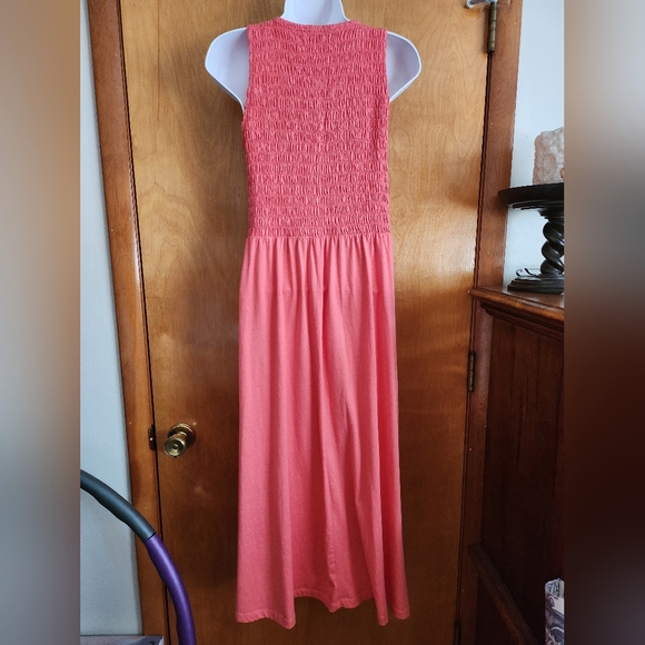 LOFT Smocked Bodice Midi SunDress Pink Coral Size M - Picture 4 of 10
